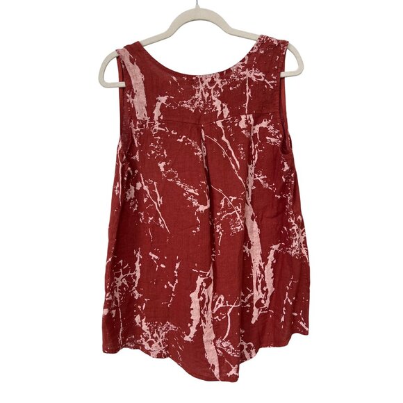 Lands Downunder Linen Sleeveless Top Size Medium V Neck Abstract Red Essentials - Picture 2 of 6